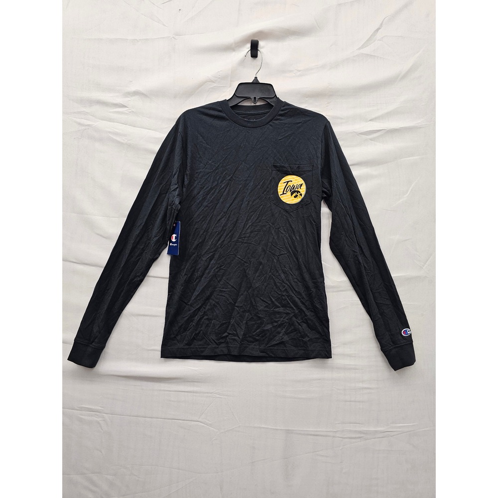 Champion Mens Iowa Hawkeyes Long Sleeve Pocket Tee Black Cotton Casual Size S